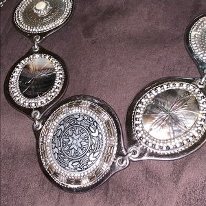 Stone, crystal, shell, silver chain belt